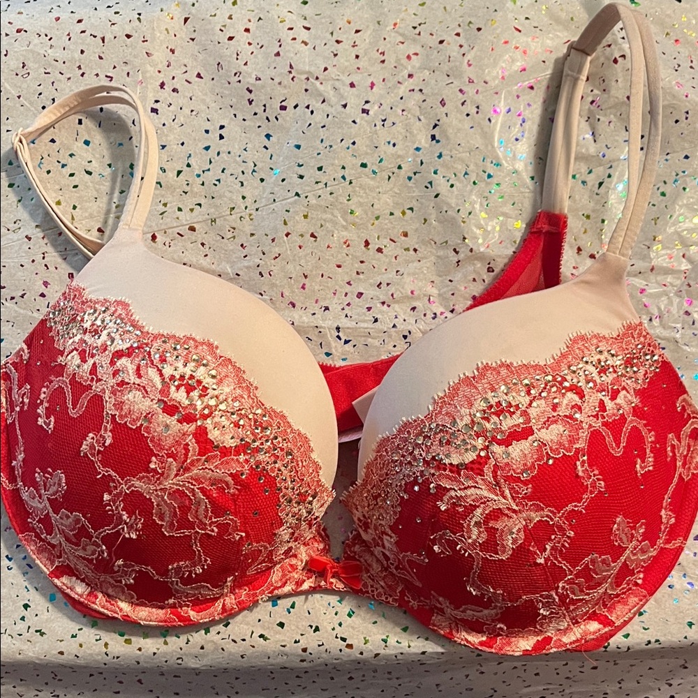 Victoria's Secret Red and White Lace Bra